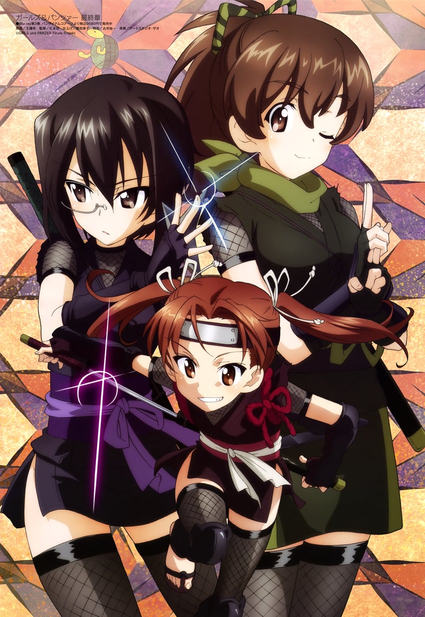 kadotani anzu, kawashima momo, and koyama yuzu (girls und panzer and 1 more) drawn by cwind