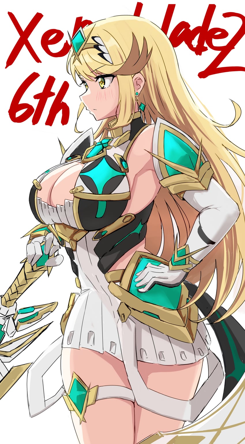 mythra (xenoblade chronicles and 1 more) drawn by ereka