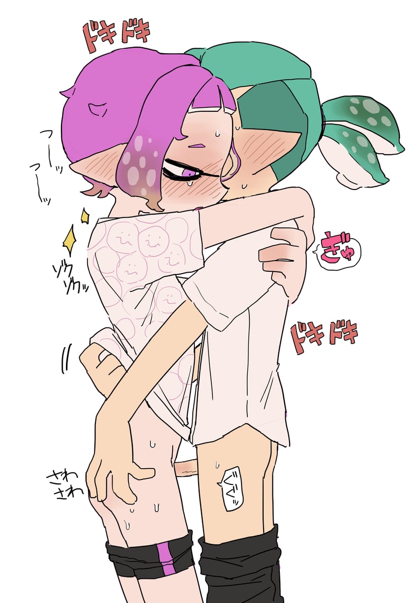 inkling player character, inkling girl, inkling boy, sumomo, and aoba (splatoon) drawn by ikuta_semi
