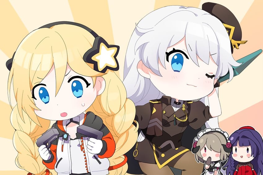 kiana kaslana, raiden mei, rita rossweisse, and durandal (honkai and 1 more) drawn by ratflat