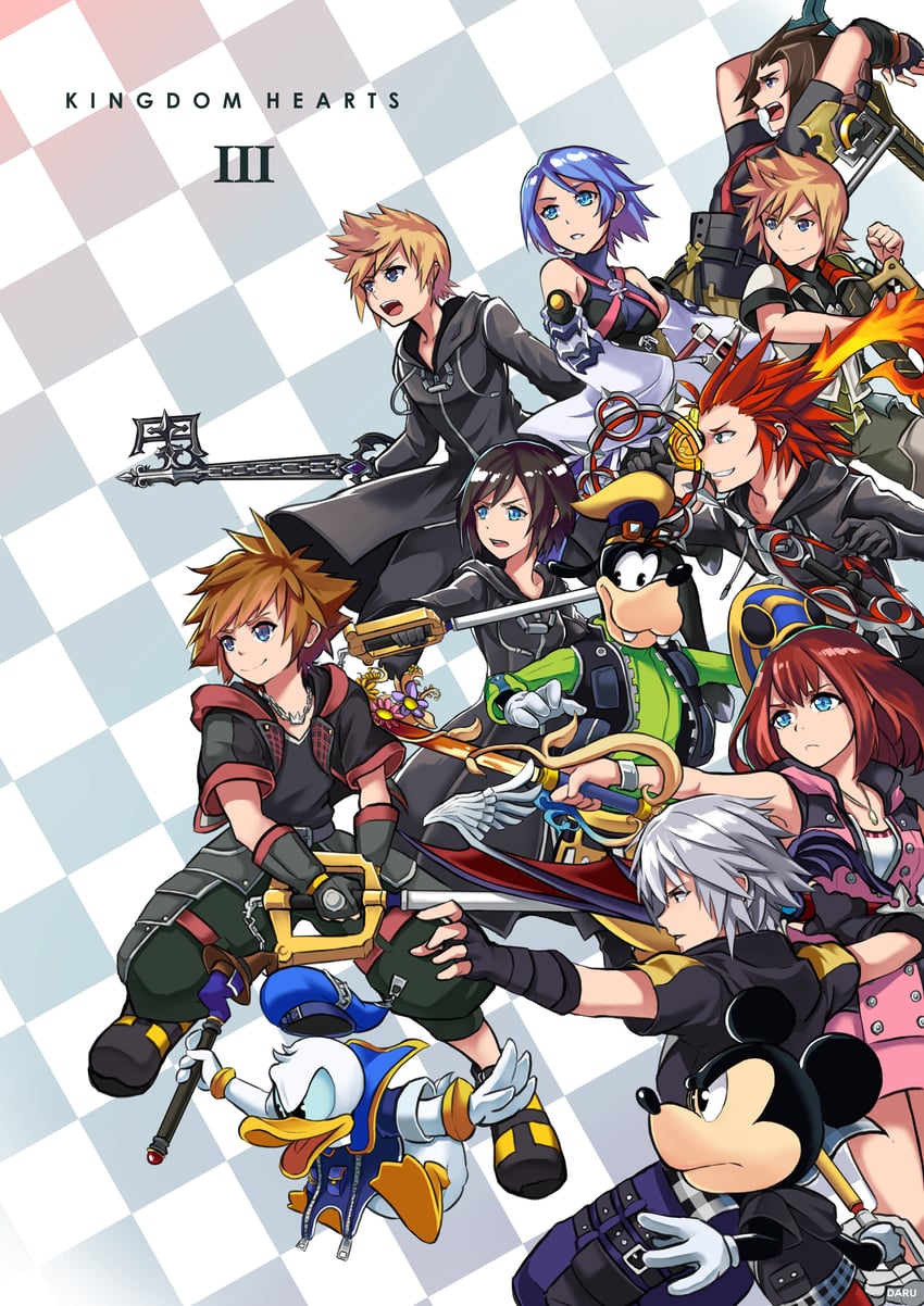 sora, roxas, kairi, riku, mickey mouse, and 7 more (kingdom hearts and 2 more) drawn by daru