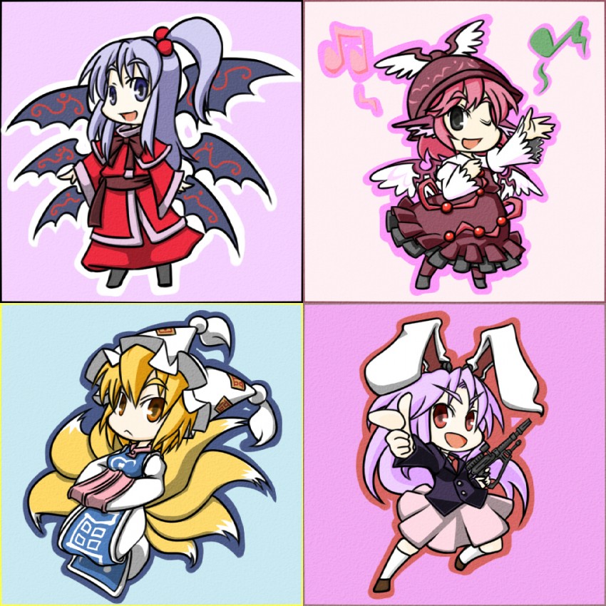 reisen udongein inaba, yakumo ran, mystia lorelei, and shinki (touhou) drawn by wabi_(wbsk)