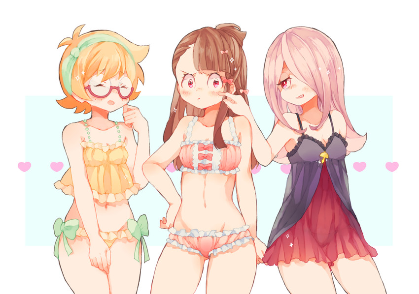 kagari atsuko, sucy manbavaran, and lotte jansson (little witch academia) drawn by kiocotton