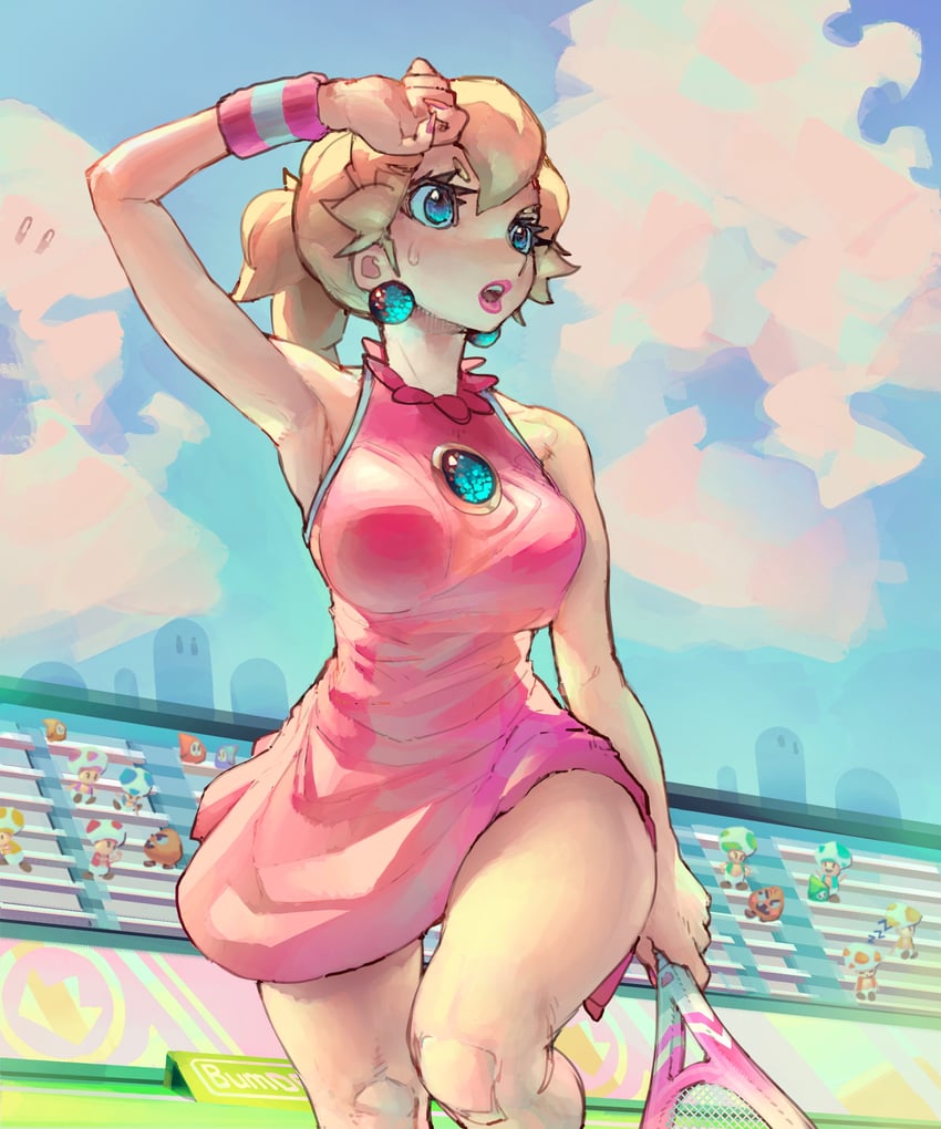 princess peach, toad, goomba, red toad, shy guy, and 4 more (mario and 2 more) drawn by bumdraws
