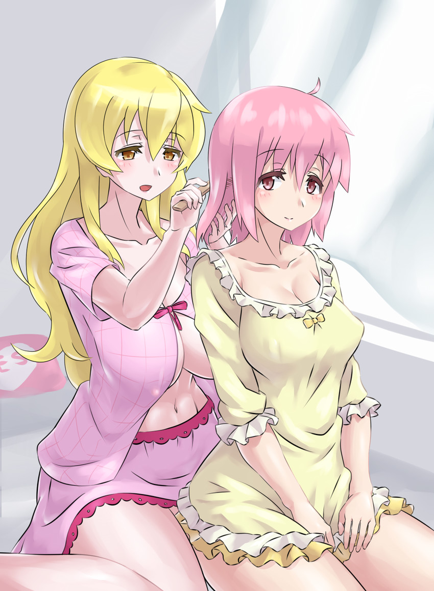 kaname madoka and tomoe mami (mahou shoujo madoka magica) drawn by mizuumi_(bb)
