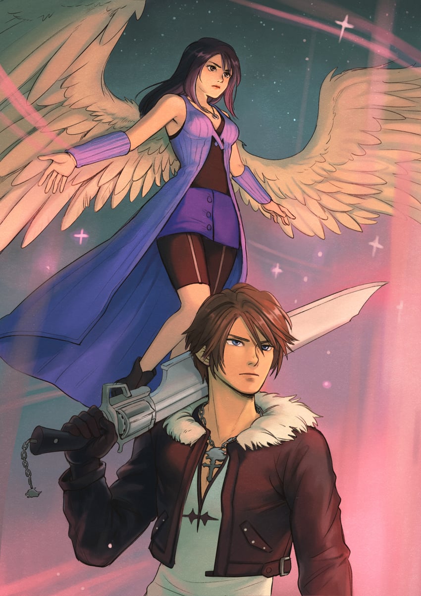 squall leonhart and rinoa heartilly (final fantasy and 1 more) drawn by felia_hanakata