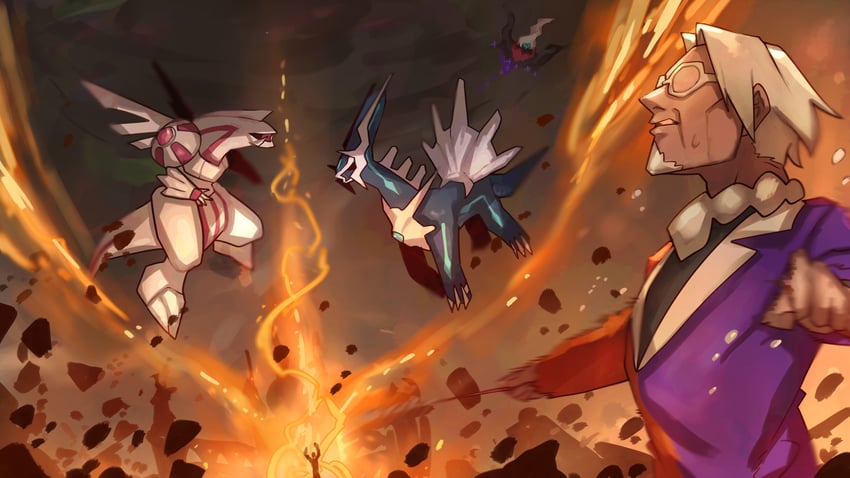 darkrai, dialga, palkia, and clavell (pokemon and 3 more) drawn by shiburingaru