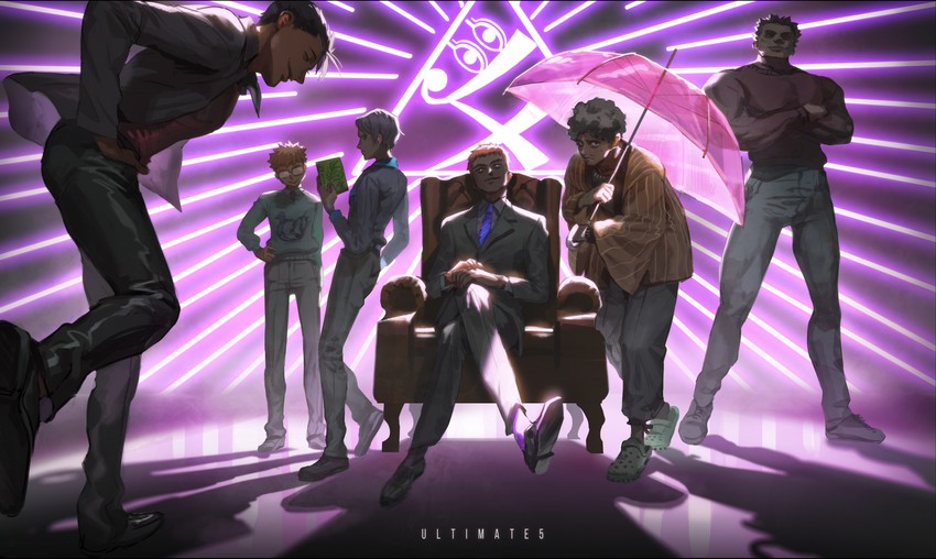 serizawa katsuya, shimazaki ryo, suzuki touichirou, minegishi toshiki, hatori nozomu, and 1 more (mob psycho 100) drawn by meipu_hm