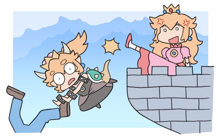 princess peach, mario, and bowsette (mario and 1 more) drawn by ayyk92