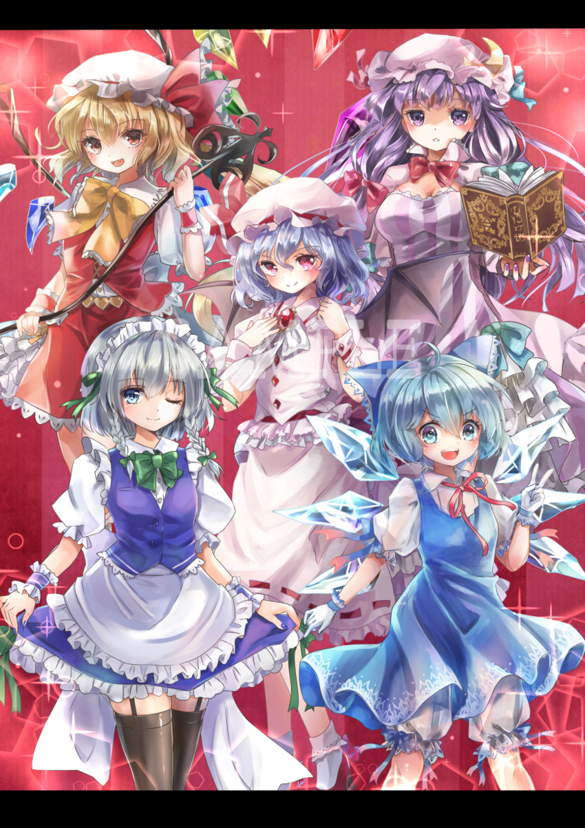 remilia scarlet, flandre scarlet, izayoi sakuya, cirno, and patchouli knowledge (touhou) drawn by shironeko_yuuki