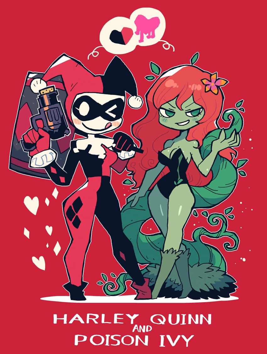 harley quinn and poison ivy (dc comics and 1 more) drawn by rariatto_(ganguri)