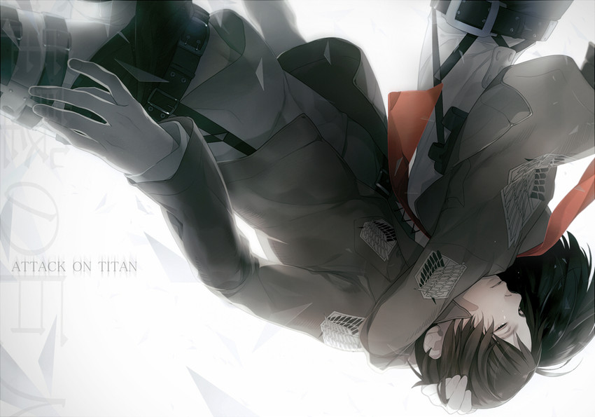 mikasa ackerman and eren yeager (shingeki no kyojin) drawn by muturou_k