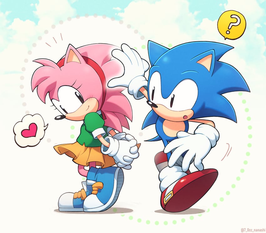 sonic the hedgehog, amy rose, classic sonic, and classic amy (sonic and 1 more) drawn by show_chiku-by