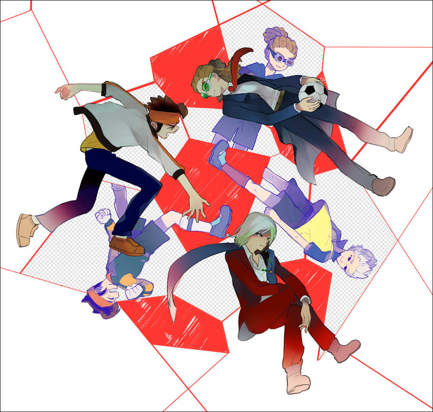 endou mamoru, kidou yuuto, and gouenji shuuya (inazuma eleven go and 1 more) drawn by dosei
