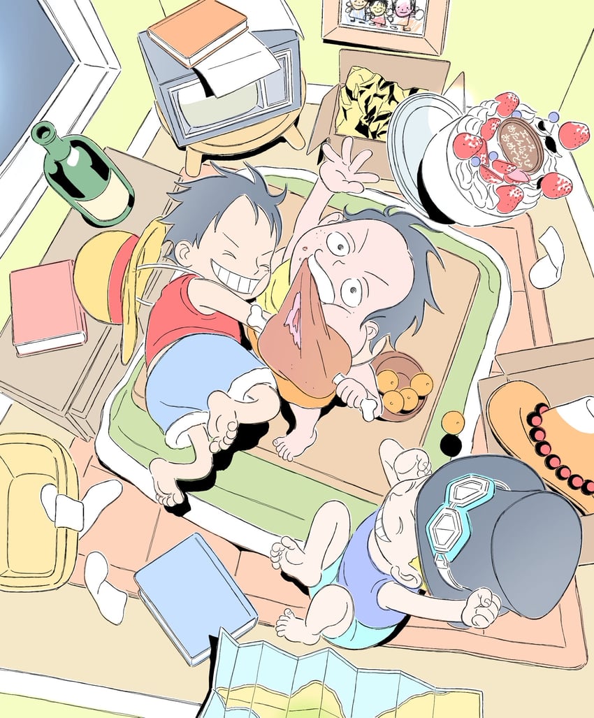 monkey d. luffy, portgas d. ace, and sabo (one piece) drawn by caramanducas