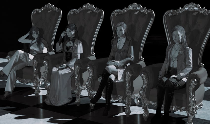 cattleya, bernadette gustav, edwina edwards, and tracy (lord of the mysteries) drawn by yinyoushirenmaotouying