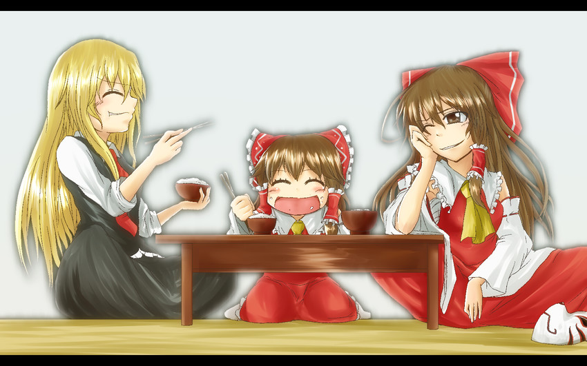 hakurei reimu, rumia, and sendai hakurei no miko (original and 2 more) drawn by judo_fuu