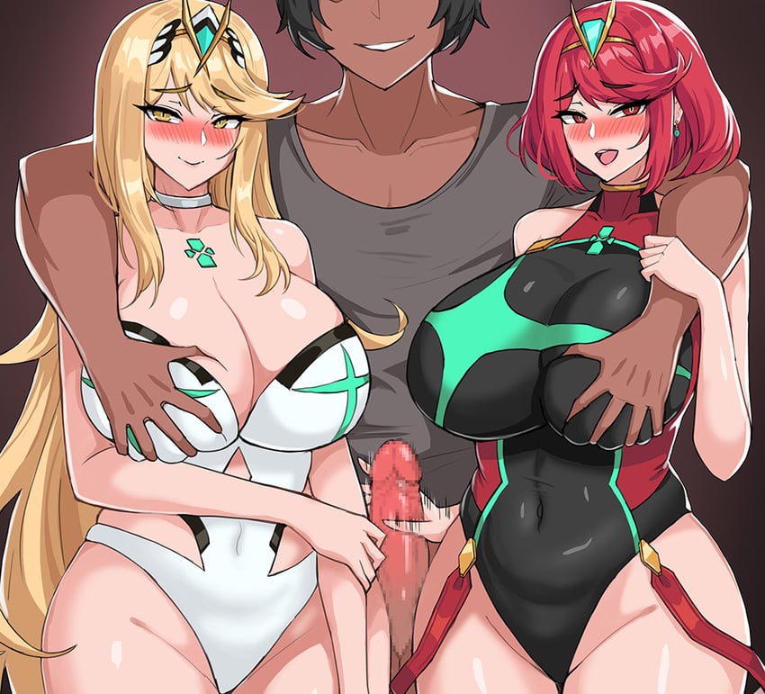 pyra and mythra (xenoblade chronicles and 1 more) drawn by hella_p
