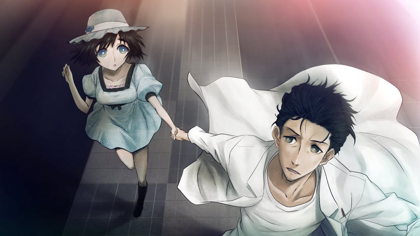 okabe rintarou and shiina mayuri (steins;gate) drawn by huke