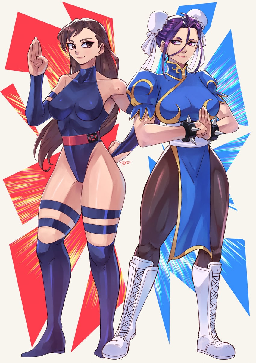 chun-li and psylocke (street fighter and 4 more) drawn by corviwing