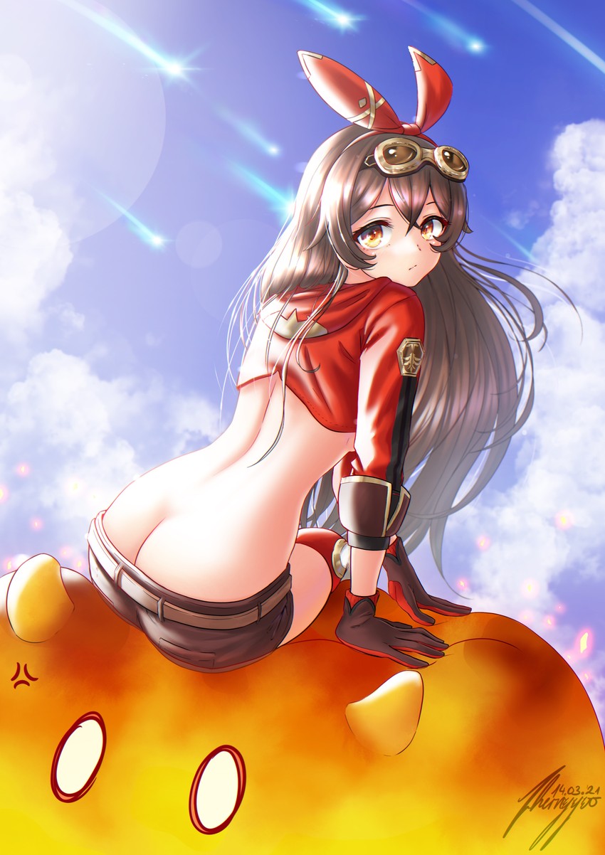 amber, slime, and pyro slime (genshin impact) drawn by chernyyvo