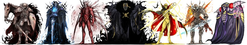 king hassan, ainz ooal gown, skull knight, baraggan louisenbairn, ougon bat, and 2 more (fate and 7 more) drawn by kankan33333