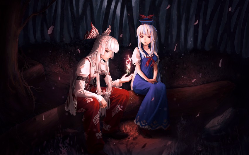 fujiwara no mokou and kamishirasawa keine (touhou) drawn by yachimoto