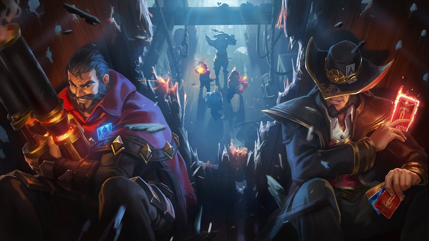 graves and twisted fate (league of legends) drawn by hugolam, mitchmalloy, and tmhlaba