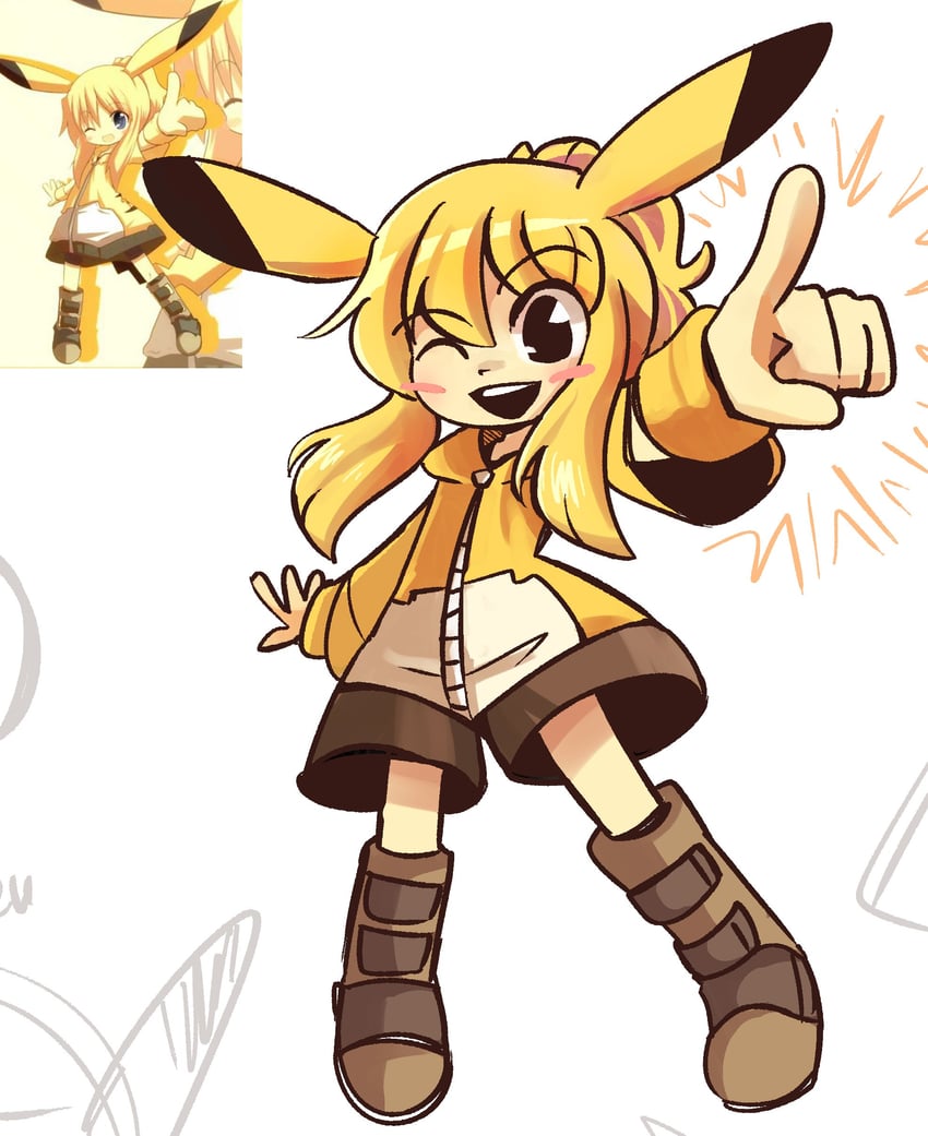 pikachu (pokemon) drawn by mori_no_kaeru and peargor
