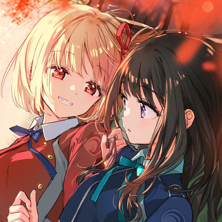 nishikigi chisato and inoue takina (lycoris recoil) drawn by tiv