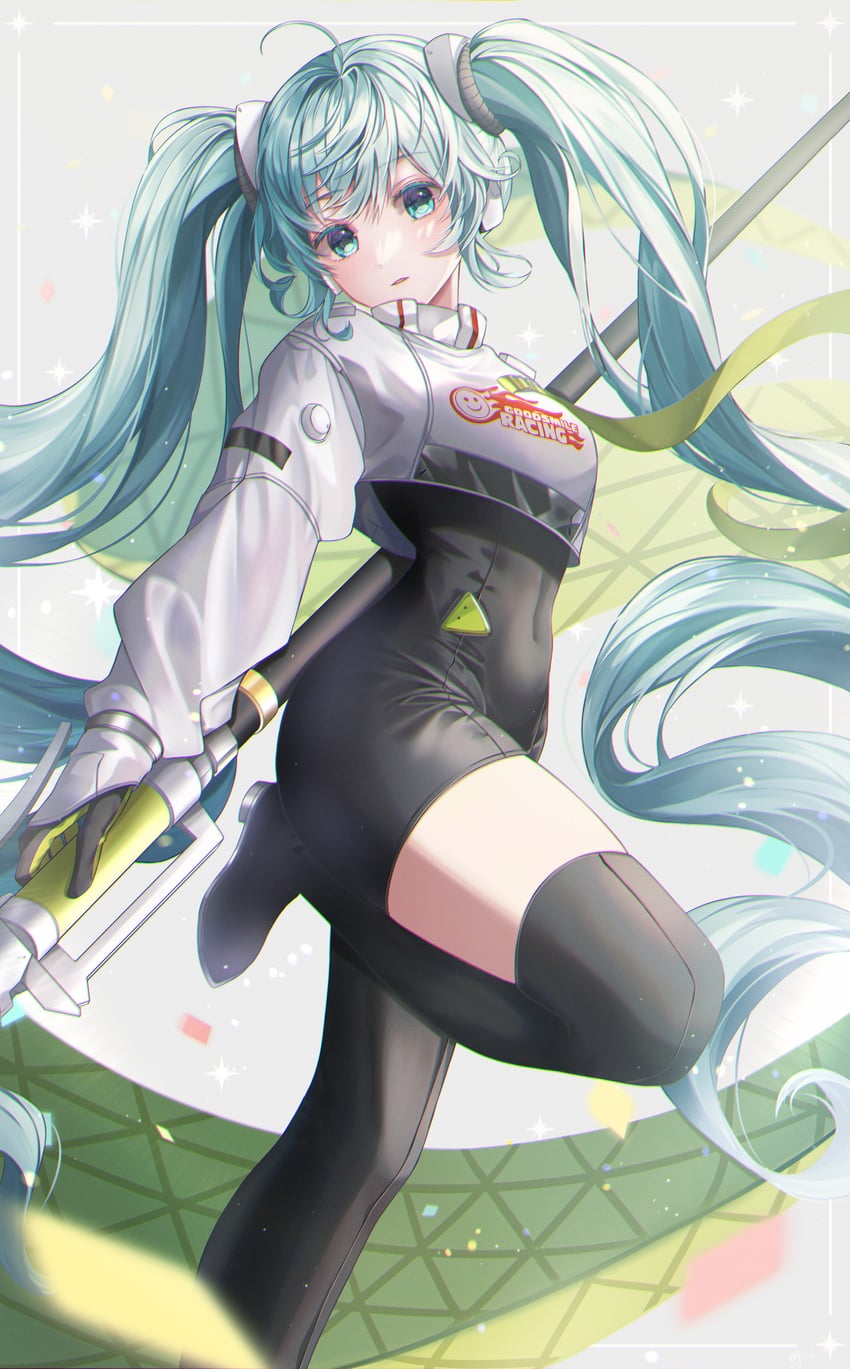 hatsune miku and racing miku (vocaloid and 1 more) drawn by hasu_(selisa)