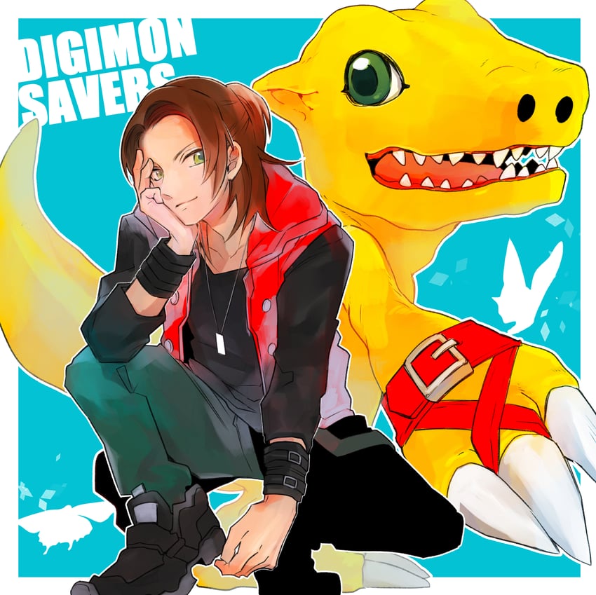 agumon and daimon masaru (digimon and 1 more) drawn by ookutsuwa_waga