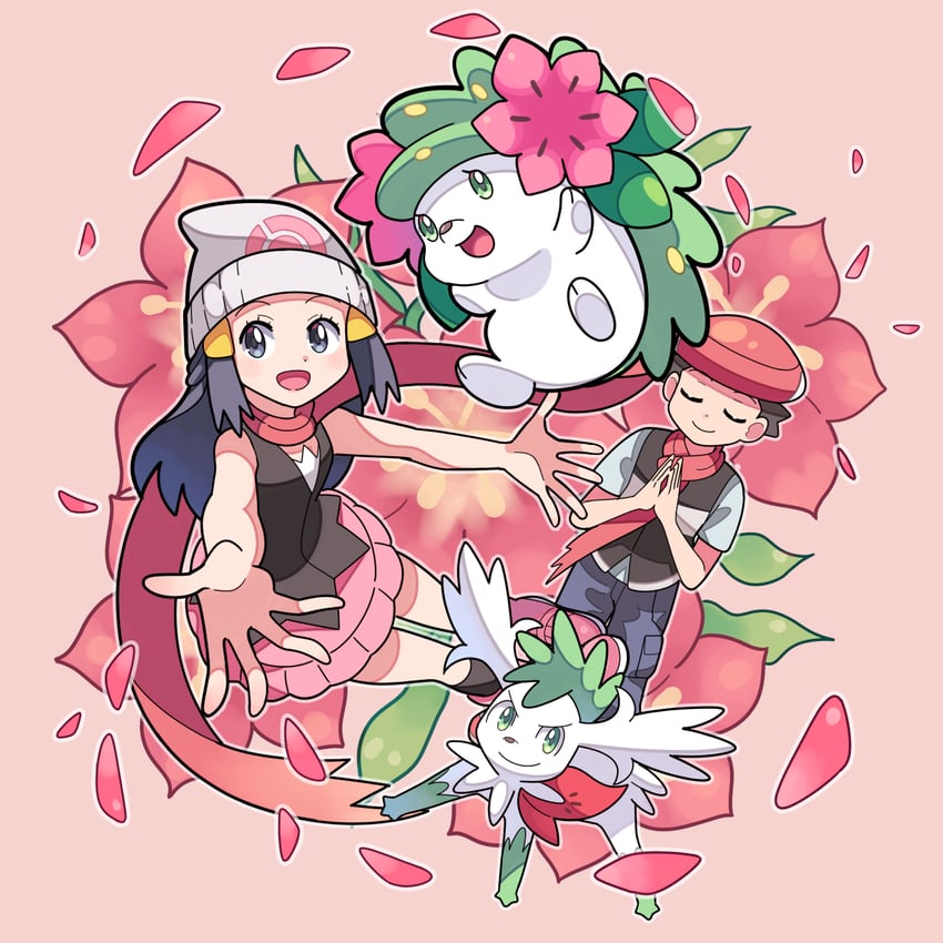 dawn, lucas, and shaymin (pokemon and 1 more) drawn by stchame