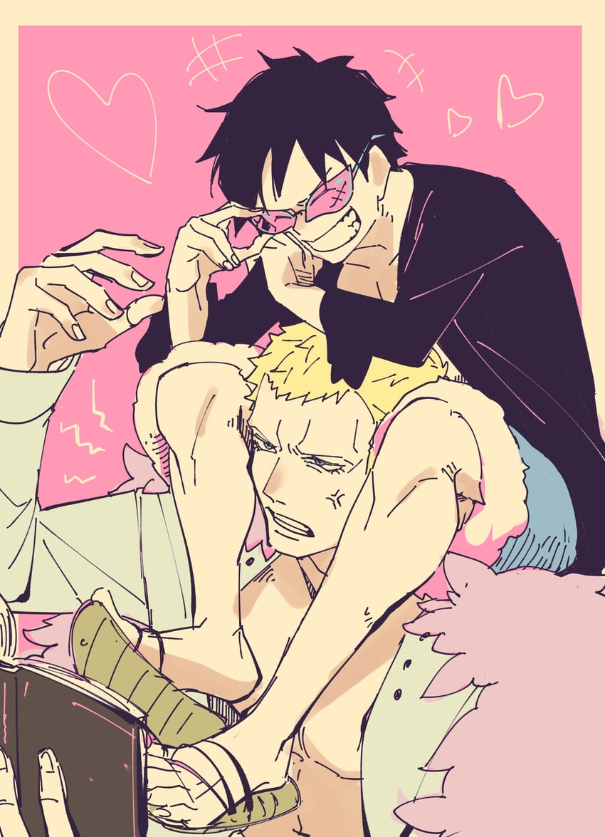 monkey d. luffy and donquixote doflamingo (one piece) drawn by ahi_tb