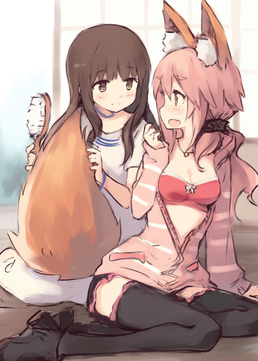 tamamo, tamamo no mae, and kishinami hakuno (fate and 2 more) drawn by kyuri