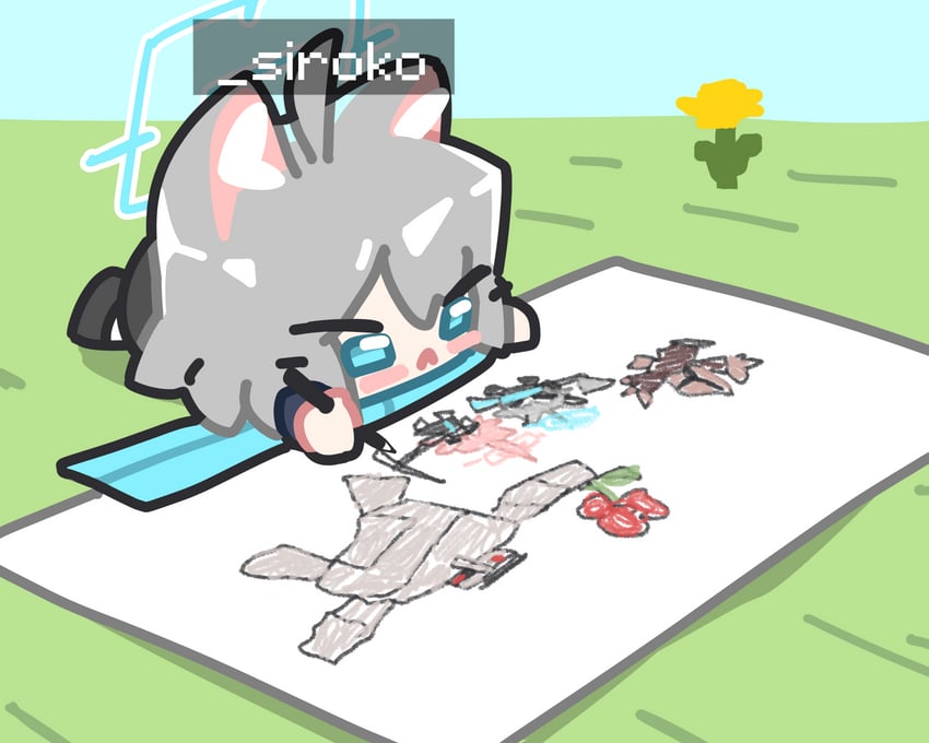 shiroko, hoshino, villager, and iron golem (blue archive and 1 more) drawn by ishikoro24