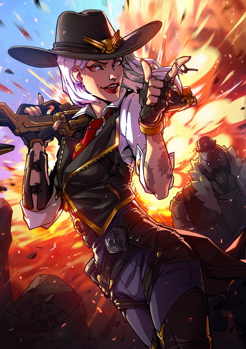 ashe and bob (overwatch and 1 more) drawn by kate-fox