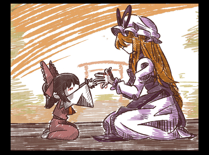 hakurei reimu and yakumo yukari (touhou) drawn by suenari_(peace)