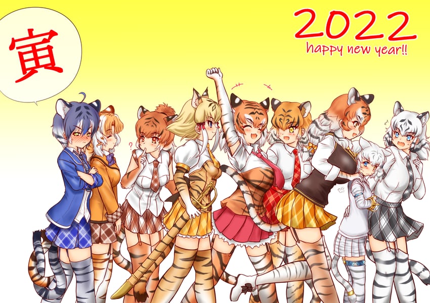 siberian tiger, tiger, white tiger, byakko, smilodon, and 4 more (kemono friends) drawn by hakumaiya