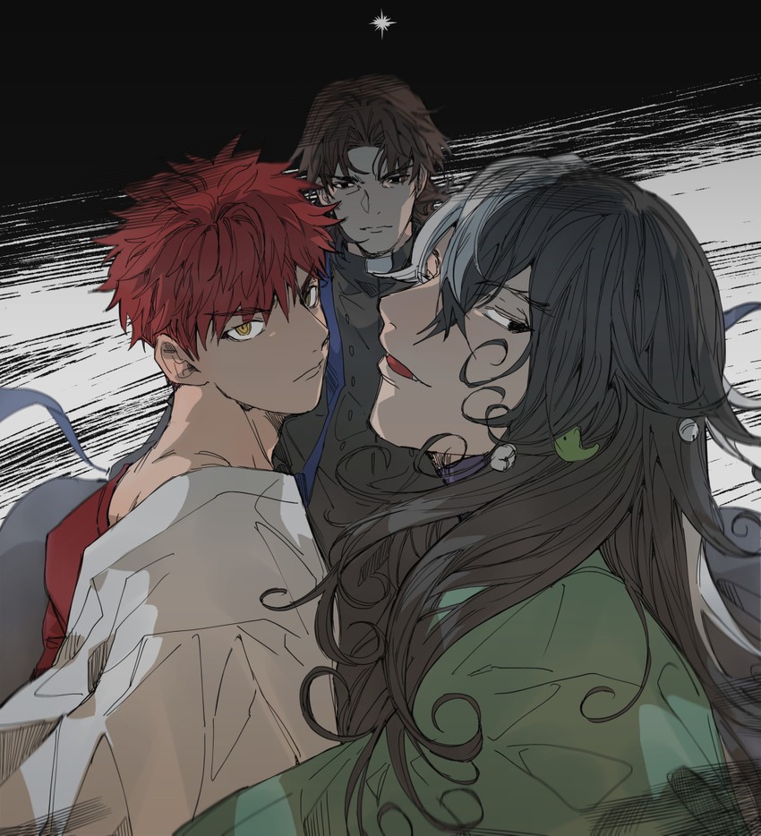 emiya shirou, kotomine kirei, ashiya douman, senji muramasa, and grigori rasputin (fate and 1 more) drawn by gamjajeon11
