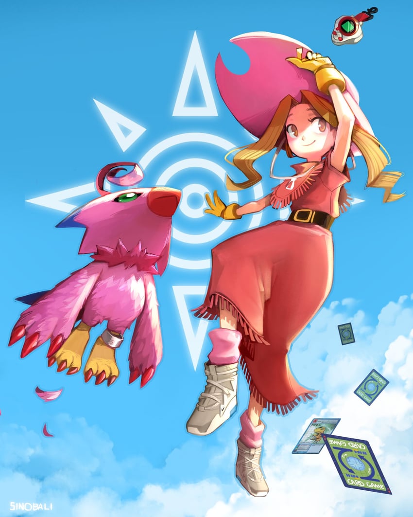 tachikawa mimi and piyomon (digimon and 1 more) drawn by sinobali