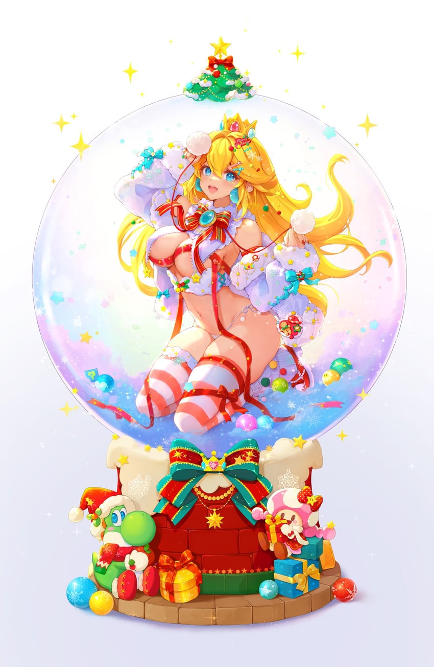 princess peach, yoshi, piranha plant, and toadette (mario) drawn by mushroommirror