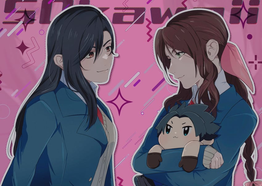 tifa lockhart, aerith gainsborough, and zack fair (final fantasy and 1 more) drawn by 3mu_ff