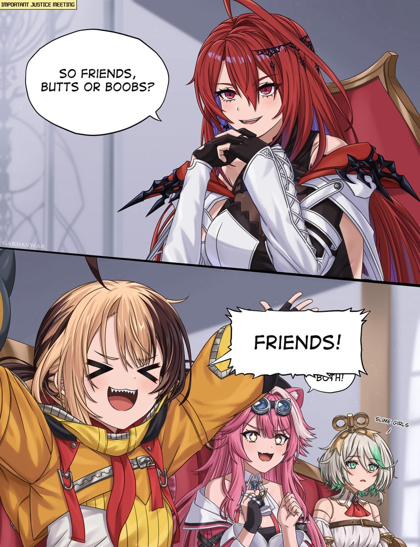 raora panthera, gigi murin, cecilia immergreen, and elizabeth rose bloodflame (hololive and 1 more) drawn by gardavwar