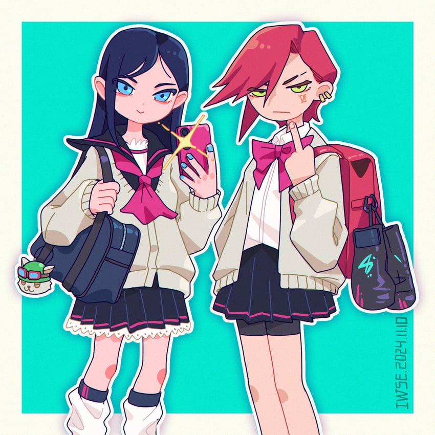 vi, caitlyn, and teemo (league of legends and 1 more) drawn by iwse_zhang