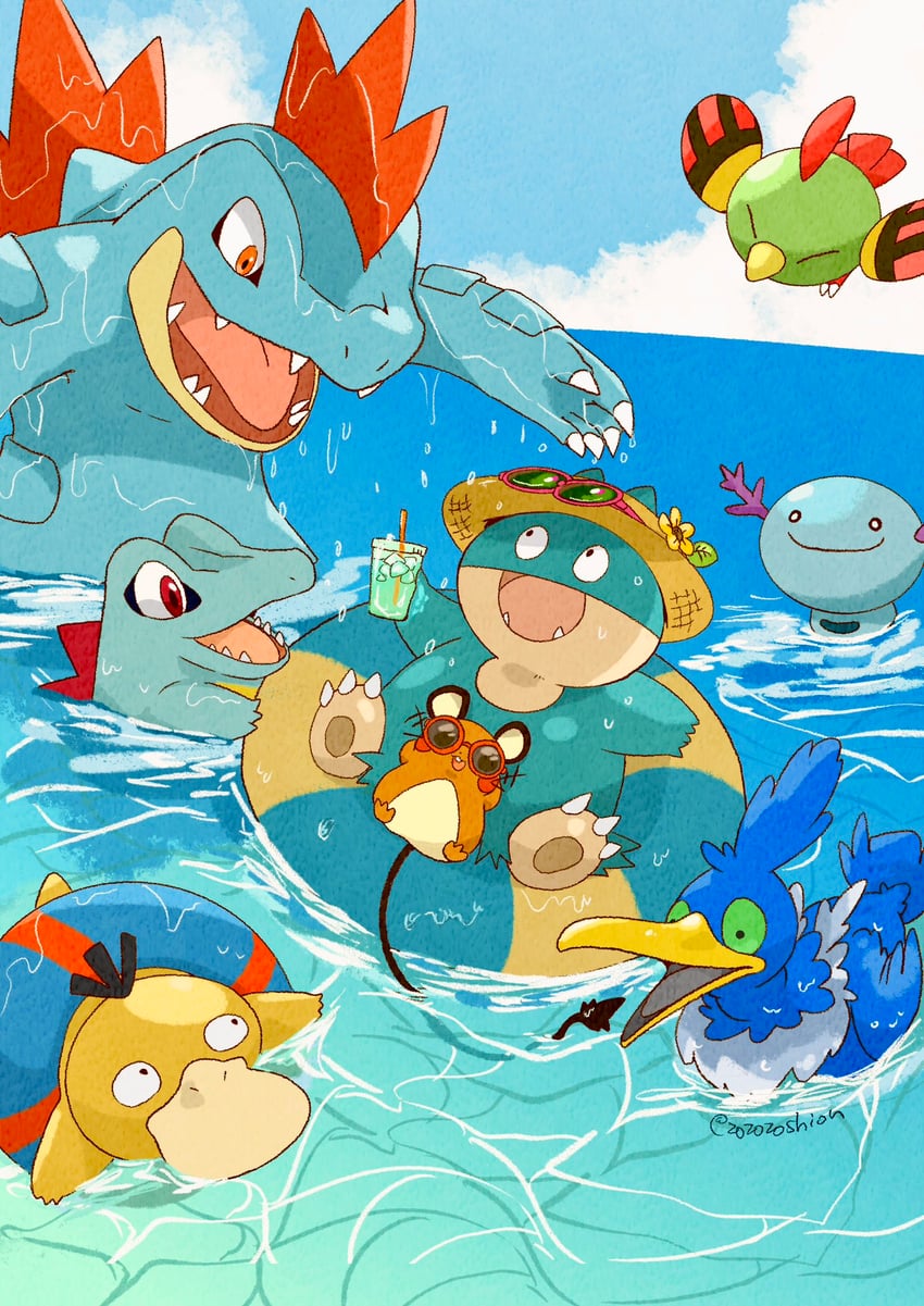 psyduck, totodile, wooper, dedenne, munchlax, and 3 more (pokemon) drawn by zozozoshion