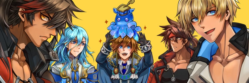sol badguy, ky kiske, raven cronwell, sin kiske, ainchase ishmael, and 2 more (guilty gear and 2 more) drawn by chirao_(tirao777)