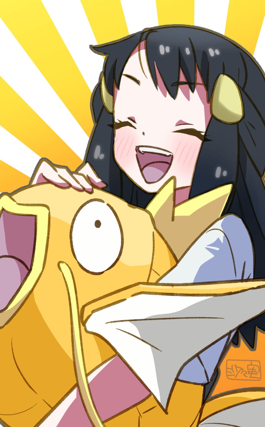 akari and magikarp (pokemon and 1 more) drawn by sasami_642