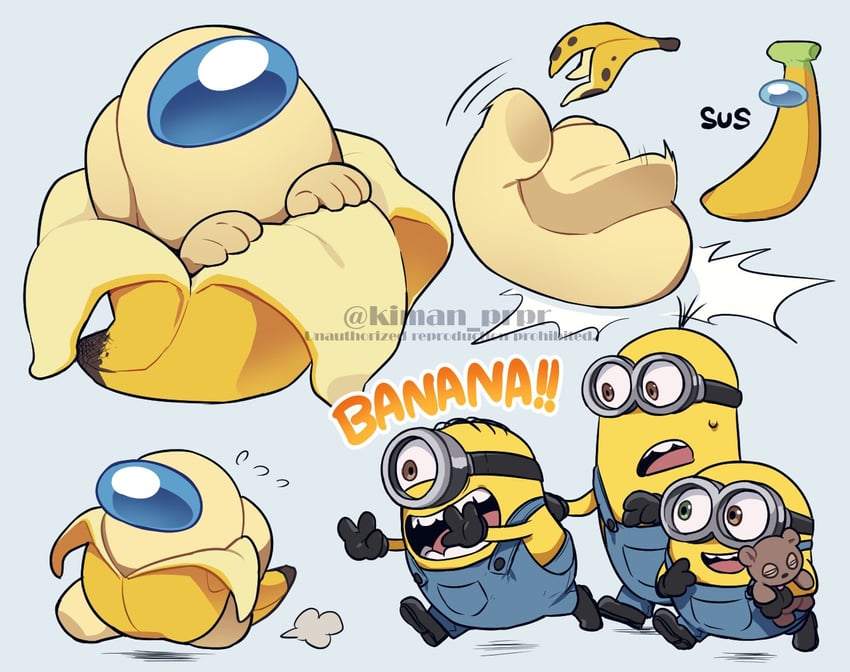 crewmate, minion, banana, bob, kevin, and 1 more (among us and 2 more) drawn by kiman