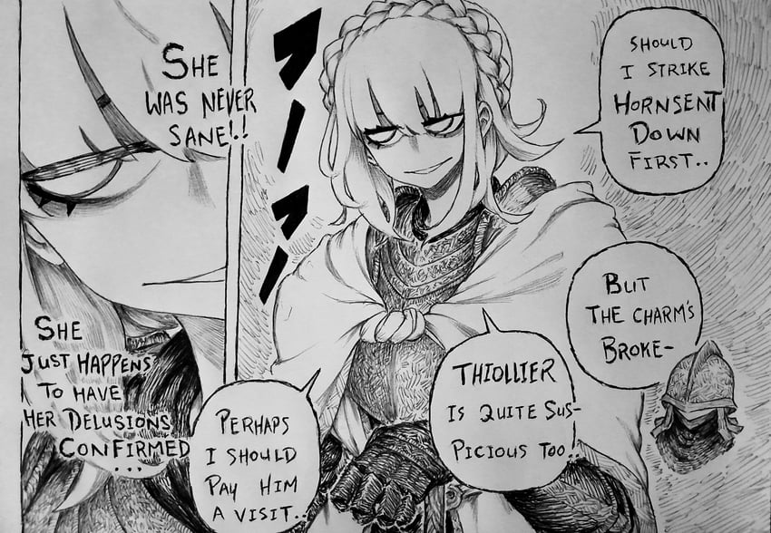 tarnished and needle knight leda (elden ring and 1 more) drawn by chronozbergh
